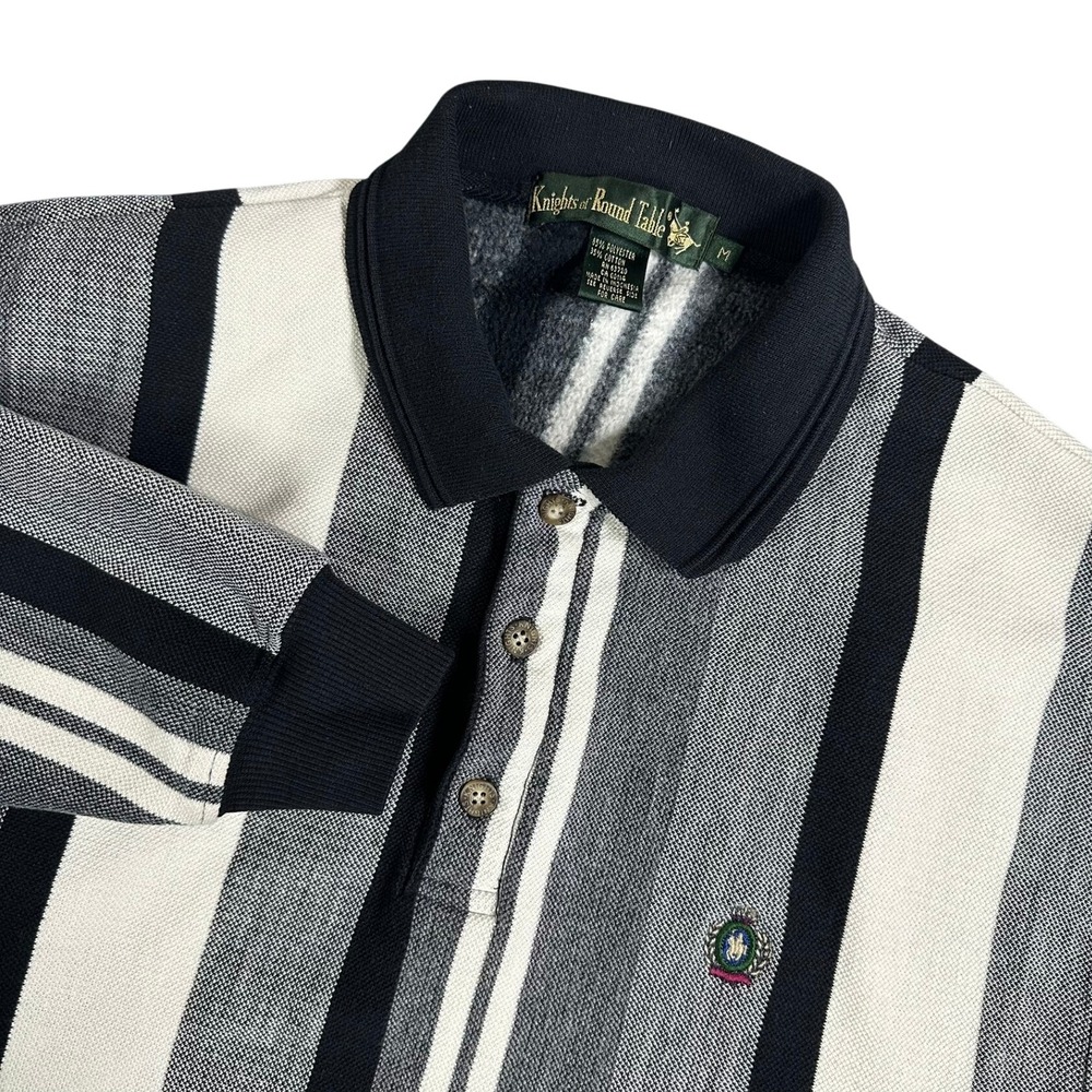VTG Knights of‎ Round Table Men's Long Sleeve Striped Polo Shirt Size M